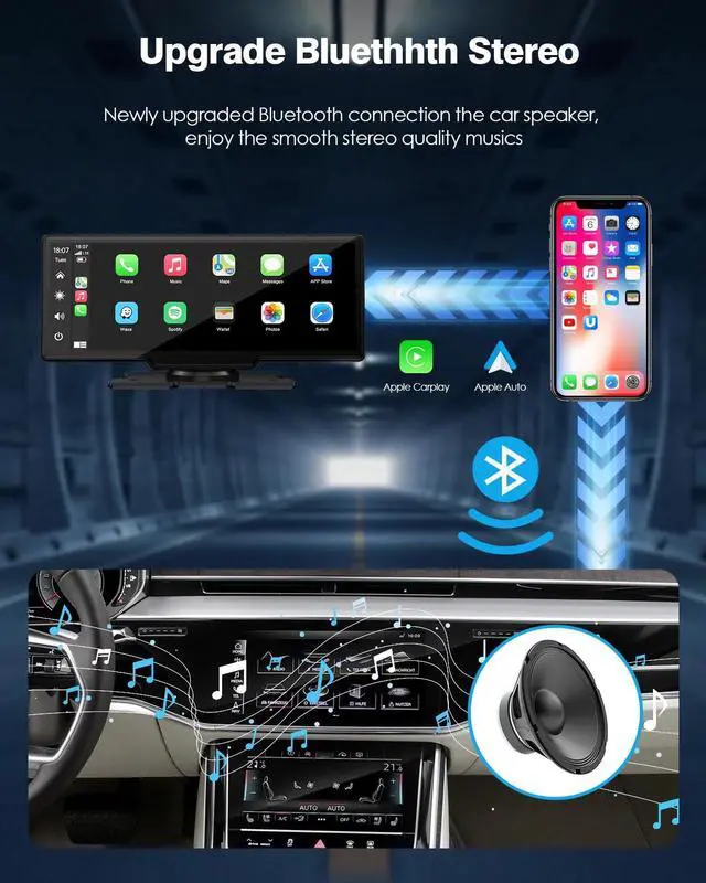 Alt view image 6 of 7 - LAMTTO 9.26" Wireless Car Stereo Apple Carplay with 2K Dash Cam, 1080P Backup Camera, Portable Touchscreen GPS Navigation for Car, Car Stereo Receiver with Bluetooth, AirPlay, AUX/FM, Googel, Siri