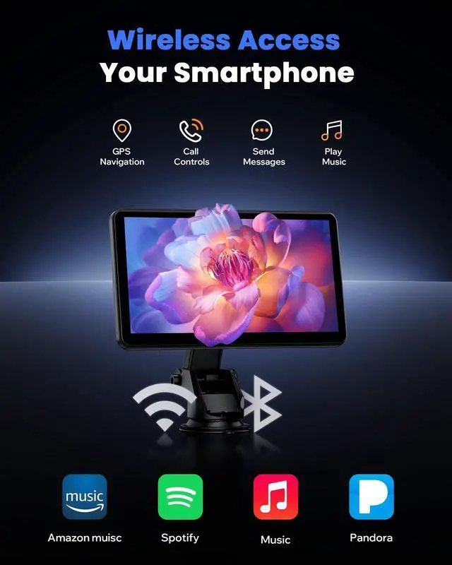 Alt view image 5 of 7 - LAMTTO 7" Touchscreen Car Stereo for Wireless Apple Carplay and Android Auto, Auto Touchscreen Portable Car Radio Receiver Bluetooth, FM, AUX, Voice Control