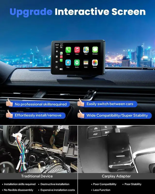 Alt view image 6 of 7 - LAMTTO 7" Touchscreen Car Stereo for Wireless Apple Carplay and Android Auto, Auto Touchscreen Portable Car Radio Receiver Bluetooth, FM, AUX, Voice Control