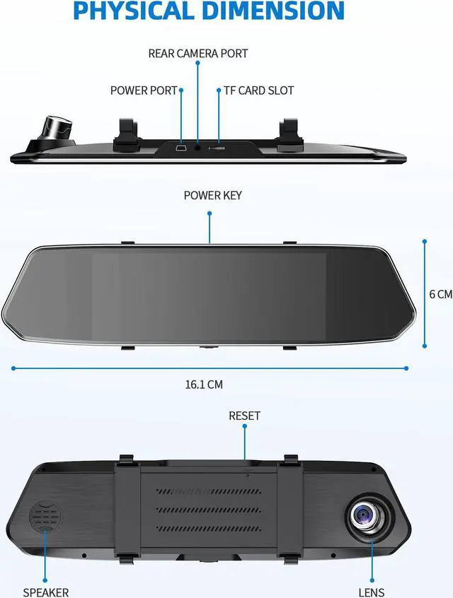 Alt view image 7 of 7 - CAMPARK Dash Camera 1080P Mirror Dual Dash Cam Front and Rear, TOGUARD 7" IPS Touch Screen, Infrared Night Vision, Motion Detection, G-Sensor