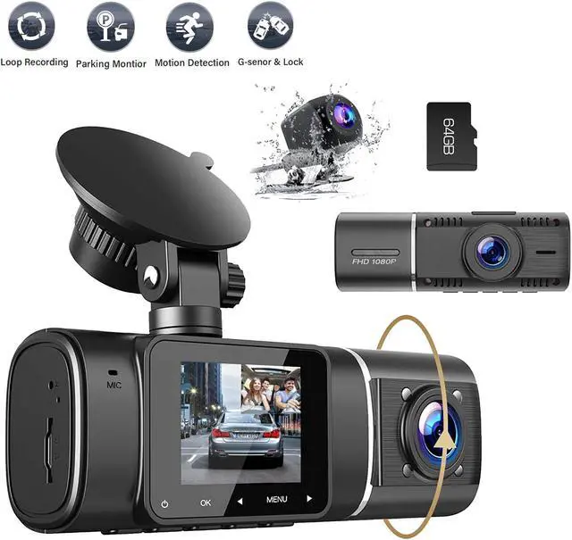 Main image of CAMPRAK Dual Dash Cam with 64GB SD Card FHD 1080P Front and Inside Dash Camera Infrared Night Vision Car Camera with 1.5" LCD Display Parking Mode G-Sensor Loop Recording HDR