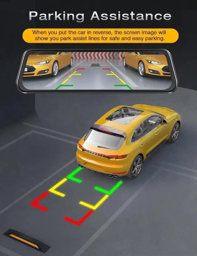 Alt view image 4 of 5 - CAMPARK 2.5K Mirror Dash Cam for Car, Dual Dash Camera Front and Rear w/10" Full Touch Screen, Rear View Mirror Camera, 1080P Waterproof Reverse Backup Camera, Parking Assist, Loop Recording, G-Sensor