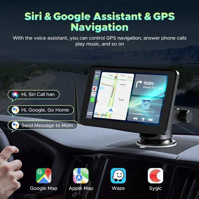 Alt view image 7 of 7 - LAMTTO Portable Wireless Car Stereo Apple Carplay&Android Auoto, 7" HD Touch Screen Car Stereo for Vehicle,  with Backup Camera, FM, AUX, Voice Control, GPS