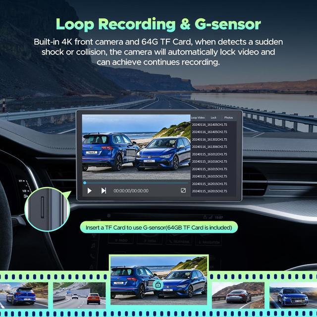 Alt view image 4 of 7 - LAMTTO 9'' Wireless Carplay Screen Portable Car Stereo with 4K Dash Cam, 1080P Backup Camera, Car Radio Receivers with Apple Carplay Android Auto, Mirror Link, Loop Recording, GPS Navigation