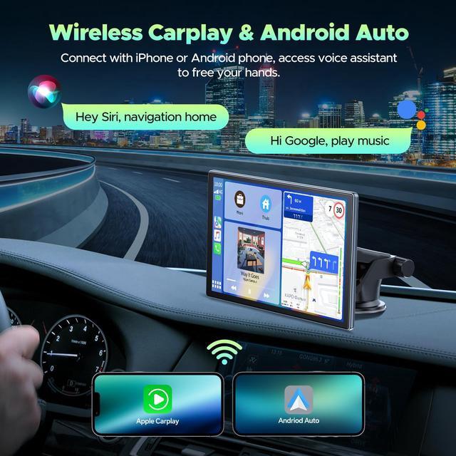 Alt view image 2 of 7 - LAMTTO 9'' Wireless Carplay Screen Portable Car Stereo with 4K Dash Cam, 1080P Backup Camera, Car Radio Receivers with Apple Carplay Android Auto, Mirror Link, Loop Recording, GPS Navigation