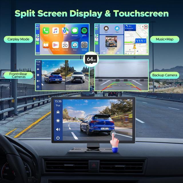 Alt view image 5 of 7 - LAMTTO 9'' Wireless Carplay Screen Portable Car Stereo with 4K Dash Cam, 1080P Backup Camera, Car Radio Receivers with Apple Carplay Android Auto, Mirror Link, Loop Recording, GPS Navigation