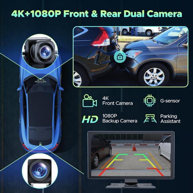 Alt view image 3 of 7 - LAMTTO 9'' Wireless Carplay Screen Portable Car Stereo with 4K Dash Cam, 1080P Backup Camera, Car Radio Receivers with Apple Carplay Android Auto, Mirror Link, Loop Recording, GPS Navigation