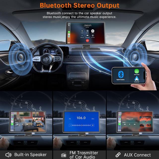 Alt view image 7 of 7 - LAMTTO 9'' Wireless Carplay Screen Portable Car Stereo with 4K Dash Cam, 1080P Backup Camera, Car Radio Receivers with Apple Carplay Android Auto, Mirror Link, Loop Recording, GPS Navigation