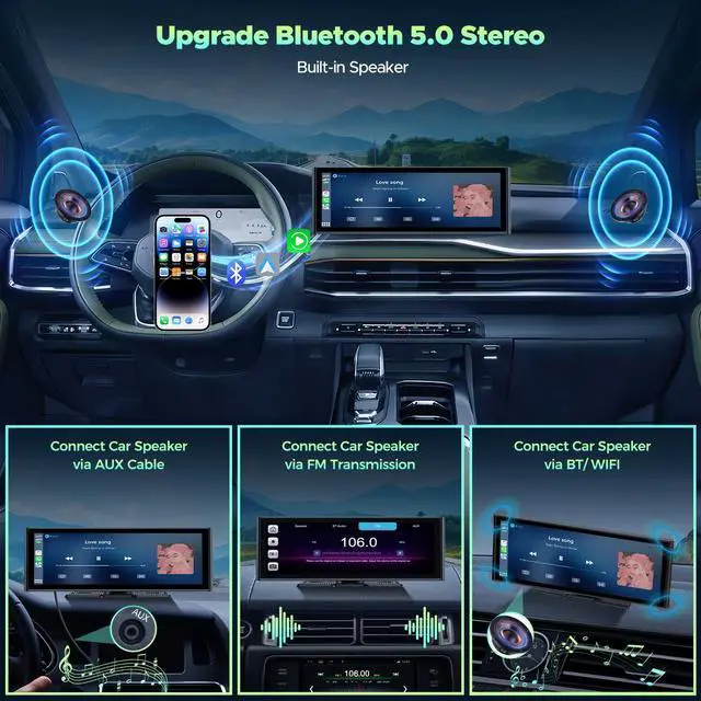 Alt view image 7 of 7 - LAMTTO Apple Car Play Wireless Car Stereo with 4K Front and Rear Dash Cam, 9.26" Touch Screen, Carplay Car Radio, Android Auto, 1080P Rear View Camera/Loop Recording/GPS Navigation/Mirror Link