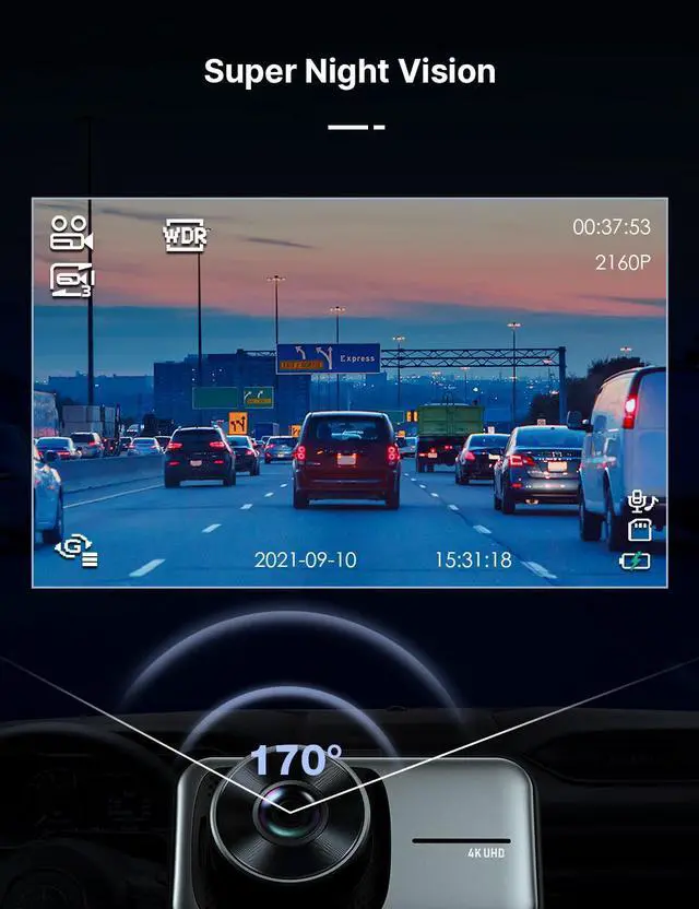 Alt view image 4 of 7 - CAMPARK 4K Dash Cam Front and Rear 3 inch Dual Dash Camera, with 1080P Waterproof Car Camera, Loop Recording, G-Sensor Function, Motion Detection, Parking Monitor, WDR