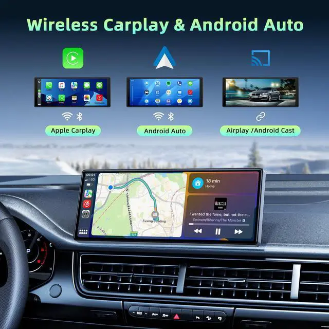 Alt view image 2 of 7 - Lamtto 9.26 inch Wireless Apple Carplay and Android Auto,Portable Touch Carplay Screen for Car, with Bluetooth, FM, GPS Navigation, Siri/Google