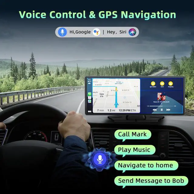 Alt view image 3 of 7 - Lamtto 9.26 inch Wireless Apple Carplay and Android Auto,Portable Touch Carplay Screen for Car, with Bluetooth, FM, GPS Navigation, Siri/Google