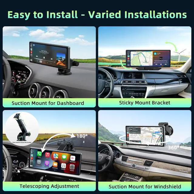 Alt view image 5 of 7 - Lamtto 9.26 inch Wireless Apple Carplay and Android Auto,Portable Touch Carplay Screen for Car, with Bluetooth, FM, GPS Navigation, Siri/Google