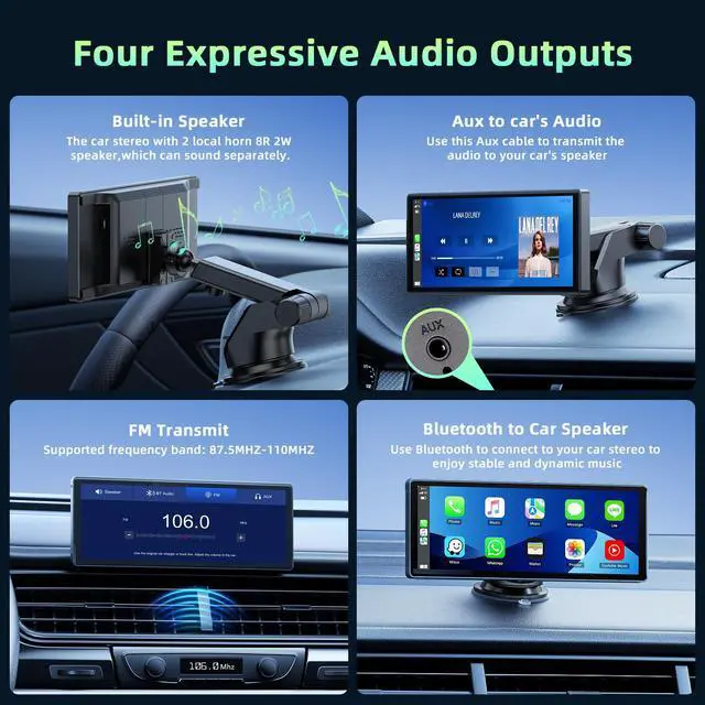 Alt view image 6 of 7 - Lamtto 9.26 inch Wireless Apple Carplay and Android Auto,Portable Touch Carplay Screen for Car, with Bluetooth, FM, GPS Navigation, Siri/Google