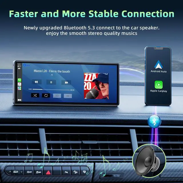 Alt view image 4 of 7 - Lamtto 9.26 inch Wireless Apple Carplay and Android Auto,Portable Touch Carplay Screen for Car, with Bluetooth, FM, GPS Navigation, Siri/Google