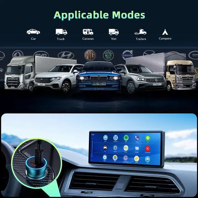 Alt view image 7 of 7 - Lamtto 9.26 inch Wireless Apple Carplay and Android Auto,Portable Touch Carplay Screen for Car, with Bluetooth, FM, GPS Navigation, Siri/Google