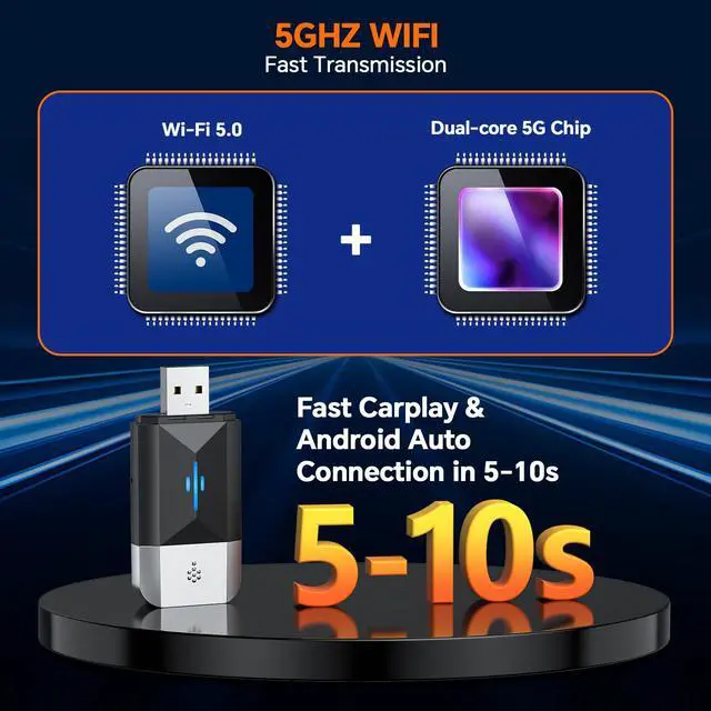 Alt view image 2 of 7 - Lamtto Wireless Carplay Adapter, 5.8 GHz Wifi Apple Carplay Wireless Adapter for Factory Wired CarPlay Plug and Play, iPhone iOS 10+