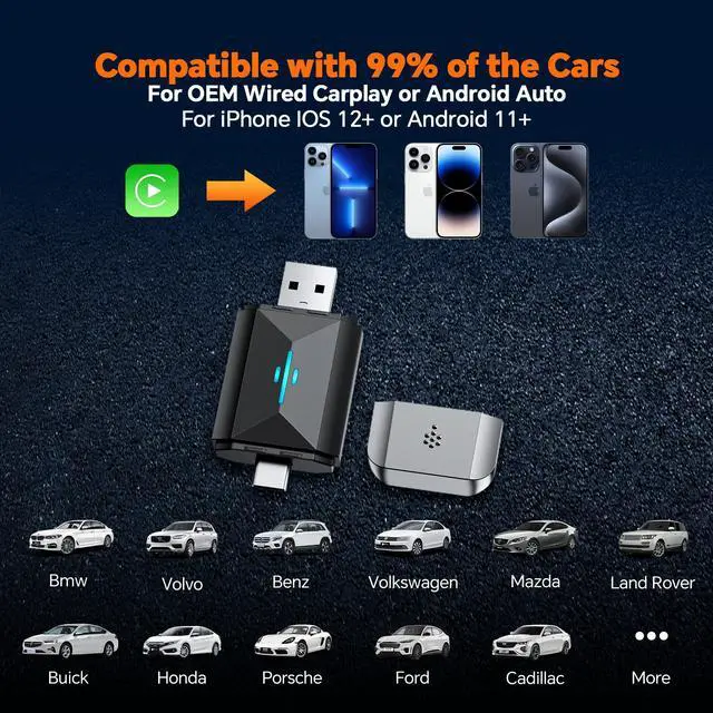 Alt view image 3 of 7 - Lamtto Wireless Carplay Adapter, 5.8 GHz Wifi Apple Carplay Wireless Adapter for Factory Wired CarPlay Plug and Play, iPhone iOS 10+