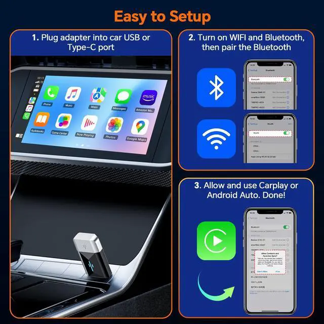 Alt view image 5 of 7 - Lamtto Wireless Carplay Adapter, 5.8 GHz Wifi Apple Carplay Wireless Adapter for Factory Wired CarPlay Plug and Play, iPhone iOS 10+