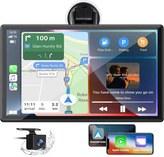 Main image of CAMPARK 9 Inch Portable Wireless Apple Carplay & Android Auto, 1080P Full HD Touch Car Play GPS Navigation Screen Radio Receiver, Car Stereo with Mirror Link, Reverse Camera, Bluetooth, FM, Siri