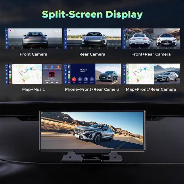 Alt view image 5 of 7 - LAMTTO 10.26 Inch Wireless Car Stereo, Carplay Screen for Car with 2.5K Dash Cam,1080P Backup Camera, Portable GPS Navigation for Car with Carplay,Android Auto,Mirror Link,AUX/FM