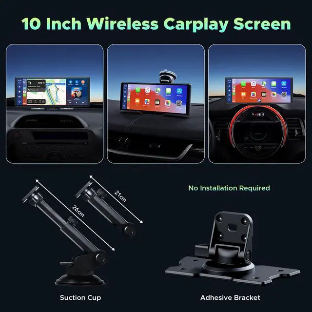 Alt view image 6 of 7 - LAMTTO 10.26 Inch Wireless Car Stereo, Carplay Screen for Car with 2.5K Dash Cam,1080P Backup Camera, Portable GPS Navigation for Car with Carplay,Android Auto,Mirror Link,AUX/FM