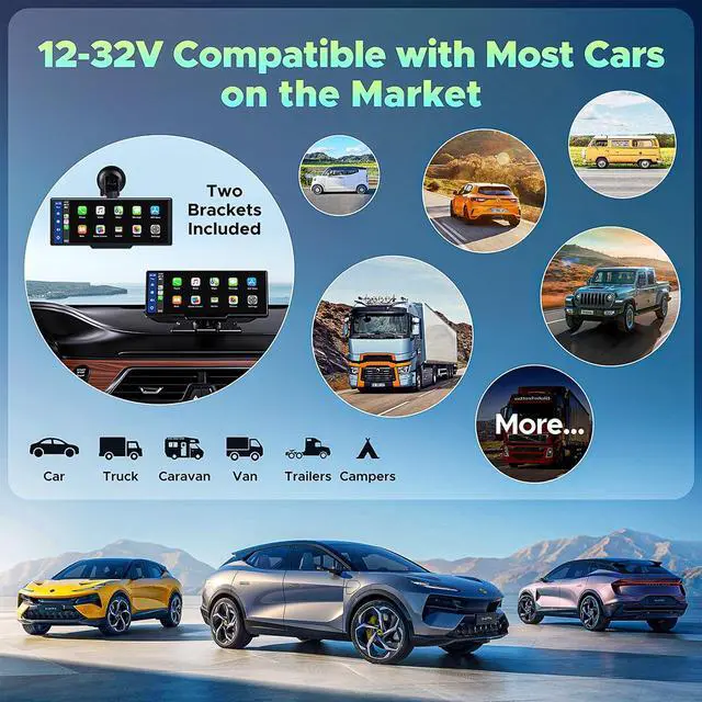 Alt view image 7 of 7 - LAMTTO 10.26 Inch Wireless Car Stereo, Carplay Screen for Car with 2.5K Dash Cam,1080P Backup Camera, Portable GPS Navigation for Car with Carplay,Android Auto,Mirror Link,AUX/FM