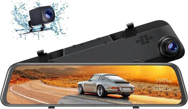 Main image of CAMPARK 2.5K Mirror Dash Cam for Car, Dual Dash Camera Front and Rear w/12" Full Touch Screen, Rear View Mirror Camera, 1080P Waterproof Reverse Backup Camera, Parking Assist, Loop Recording, G-Sensor