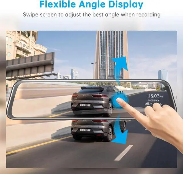 Alt view image 6 of 7 - CAMPARK 2.5K Mirror Dash Cam for Car, Dual Dash Camera Front and Rear w/12" Full Touch Screen, Rear View Mirror Camera, 1080P Waterproof Reverse Backup Camera, Parking Assist, Loop Recording, G-Sensor