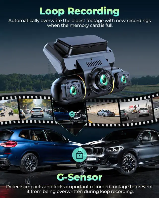 Alt view image 6 of 7 - LAMTTO 4 Channel Dash Cam Front and Rear Inside, 1080p FHD 360 Degree View Dash Camera for Cars Left Right, 24H Security Parking Monitor with Dashcam Hardwire Kit, IR Night Vision, Free 128GB Card