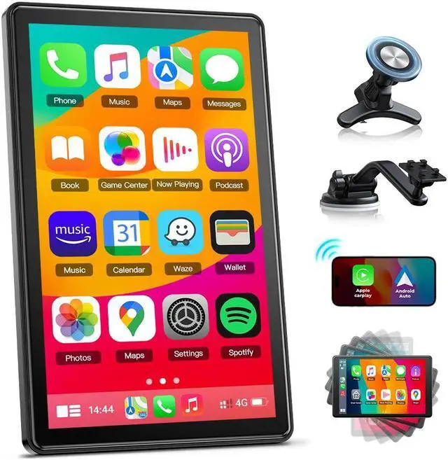Main image of Lamtto 7 inch Wireless Apple Carplay and Android Auto,Portable Touch Carplay Screen for Car, with Bluetooth, FM, GPS Navigation, Siri/Google