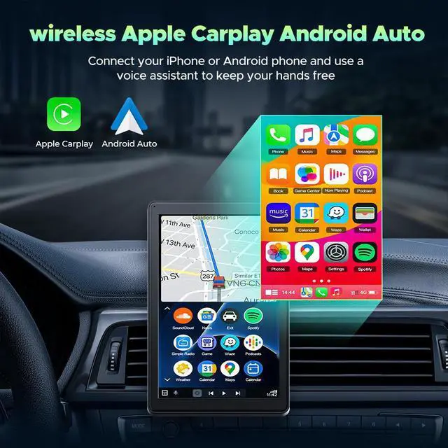 Alt view image 4 of 7 - Lamtto 7 inch Wireless Apple Carplay and Android Auto,Portable Touch Carplay Screen for Car, with Bluetooth, FM, GPS Navigation, Siri/Google