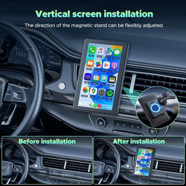 Alt view image 2 of 7 - Lamtto 7 inch Wireless Apple Carplay and Android Auto,Portable Touch Carplay Screen for Car, with Bluetooth, FM, GPS Navigation, Siri/Google