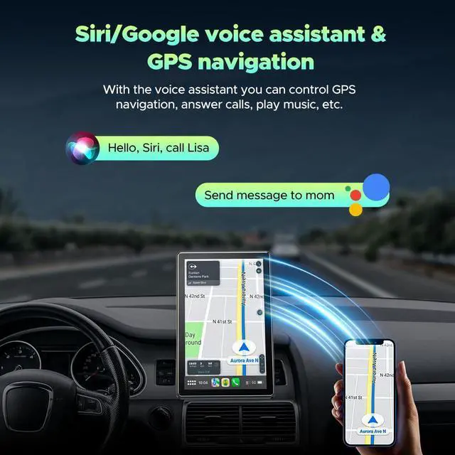 Alt view image 6 of 7 - Lamtto 7 inch Wireless Apple Carplay and Android Auto,Portable Touch Carplay Screen for Car, with Bluetooth, FM, GPS Navigation, Siri/Google