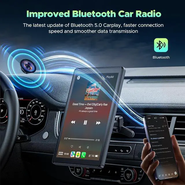 Alt view image 7 of 7 - Lamtto 7 inch Wireless Apple Carplay and Android Auto,Portable Touch Carplay Screen for Car, with Bluetooth, FM, GPS Navigation, Siri/Google