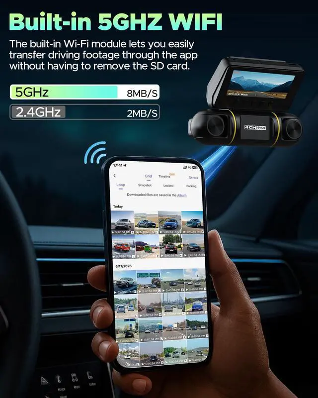 Alt view image 6 of 7 - LAMTTO 4 Channel Dash Cam Front and Rear Inside, 1080p FHD 5G Wifi Dash Camera for Cars Left Right, 24H Security Parking Monitor with Dashcam Hardwire Kit, IR Night Vision, Free 128GB Card