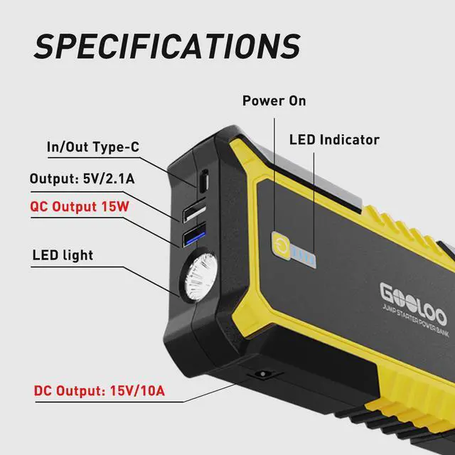Alt view image 6 of 7 - 4000A Peak GOOLOO SuperSafe Car Jump Starter (All Gas, up to 10.0L Diesel Engine) 12V Auto Battery Jumper Booster + USB Quick Charge and Type C Port, Portable Power Pack for Trucks, SUVs