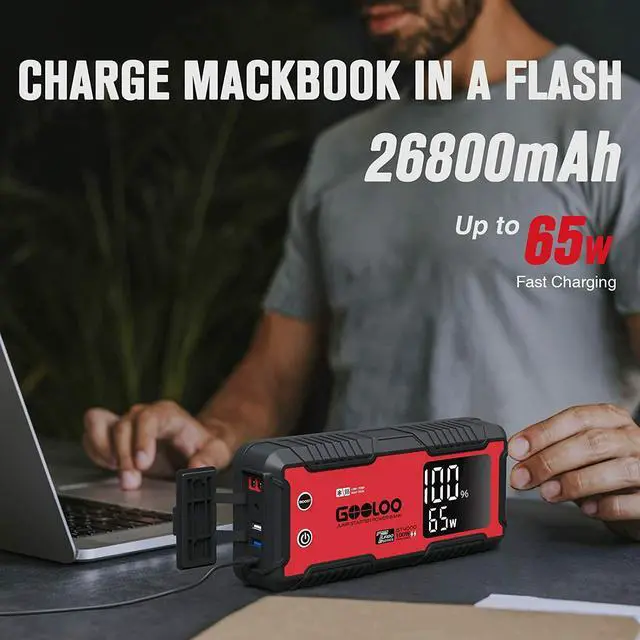 Alt view image 5 of 7 - GOOLOO 4000A  Auto Jump Starter 26800mAh Portable Power Bank 12V Engine Booster Pack Jumper Box with -40 Pre-Heating Tech