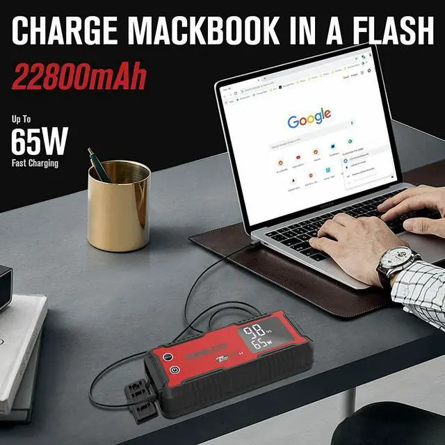 Alt view image 4 of 7 - GOOLOO GT3000 Jump Starter 3000A PD100W Fast Charging, SuperSafe 12V Lithium Portable Car Battery Booster Pack, 22800mAh Power Bank Charger Box with Jumper Cables for 8L Diesel and 10L Gas Engines