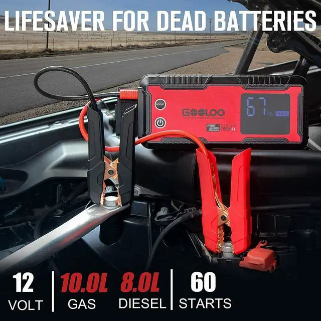 Alt view image 2 of 7 - GOOLOO GT3000 Jump Starter 3000A PD100W Fast Charging, SuperSafe 12V Lithium Portable Car Battery Booster Pack, 22800mAh Power Bank Charger Box with Jumper Cables for 8L Diesel and 10L Gas Engines