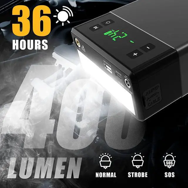 Alt view image 5 of 7 - VTOMAN VX1 Car Jump Starter with Air Compressor, 2500A Battery Starter with 100PSI Digital Tire Inflator, 12V Lithium Jump Box, LIFEBMS Car Battery Booster for 8.5L Gas or 6.0L Diesel Engines