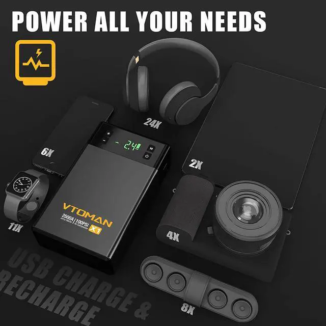 Alt view image 7 of 7 - VTOMAN VX1 Car Jump Starter with Air Compressor, 2500A Battery Starter with 100PSI Digital Tire Inflator, 12V Lithium Jump Box, LIFEBMS Car Battery Booster for 8.5L Gas or 6.0L Diesel Engines