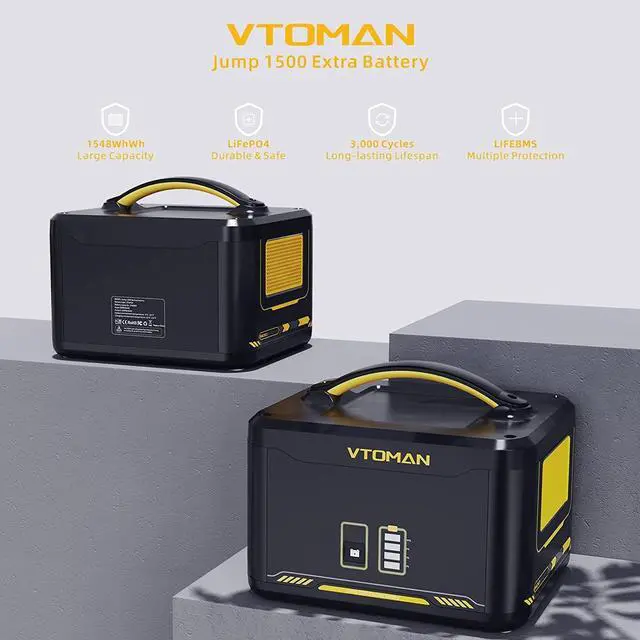 Alt view image 2 of 7 - VTOMAN Jump 1500 Extra Battery, 1548Wh LiFePO4 Backup Expansion Battery with BMS Protection for VTOMAN Jump 1000 & Jump 1500 & Jump 1500X & Jump 1800 Portable Power Station