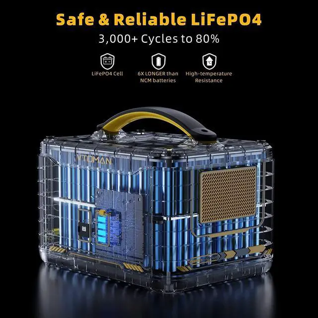 Alt view image 6 of 7 - VTOMAN Jump 1500 Extra Battery, 1548Wh LiFePO4 Backup Expansion Battery with BMS Protection for VTOMAN Jump 1000 & Jump 1500 & Jump 1500X & Jump 1800 Portable Power Station