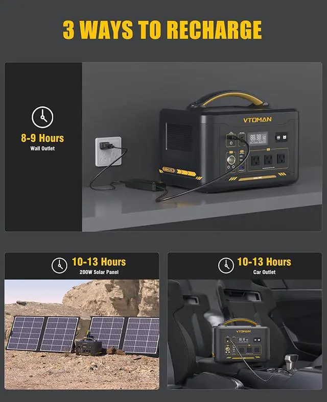 Alt view image 6 of 7 - VTOMAN Portable Power Station 1800W, 1548Wh LiFePO4 Battery Power Station with Expandable Capacity, 1800W Constant-Power Battery Generator with Dual PD 100W Type-C & Regulated 12V/10A DC