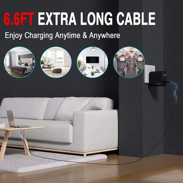 Alt view image 6 of 7 - GOOLOO 100W PD GaN2 Fast Wall Charger Block with 6.6ft Cable, Compatible with MacBook iPad iPhone 14/13 Series and More, SuperSafe Type C Charger for GT3000/GT4000/GT4000S GOOLOO Jump Starter