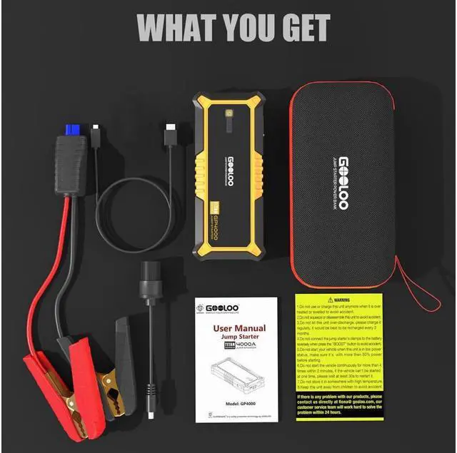 Alt view image 7 of 7 - 4000A Peak GOOLOO SuperSafe Car Jump Starter (All Gas, up to 10.0L Diesel Engine) 12V Auto Battery Jumper Booster + USB Quick Charge and Type C Port, Portable Power Pack for Trucks, SUVs