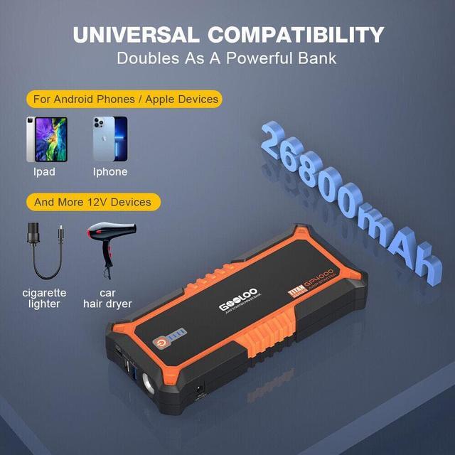 Alt view image 4 of 7 - GOOLOO GP4000 4000A Peak Jump Starter 12V trickle  USB Quick Charge and Type C Port 24000mAh Portable Power Bank for All Gas/up to 10.0L Diesel Engine with EVA Protection Case