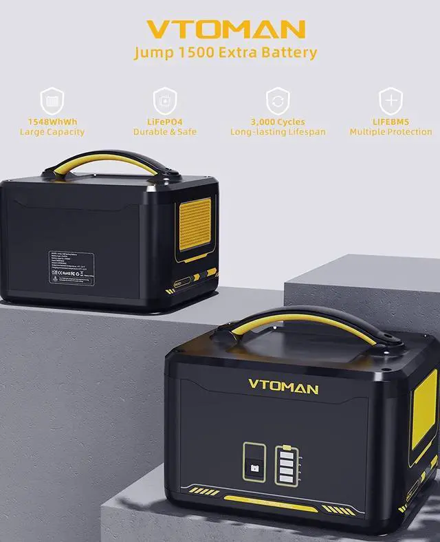 Alt view image 2 of 7 - VTOMAN Jump 1800 Portable Power Station with Extra Battery, 1800W 3096Wh LiFePO4 Power Station with 1800W Pure Sine Wave AC Outlet, Regulated 12V DC, PD 100W Type-C, for Home Backup & RV/Van Travel
