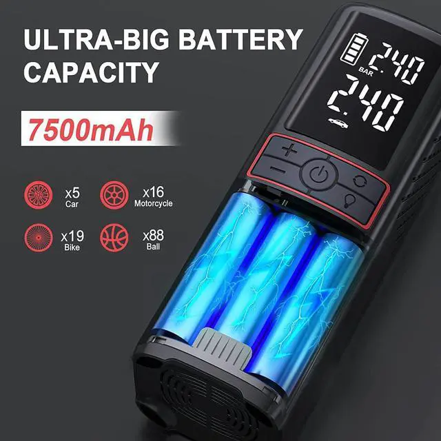 Alt view image 5 of 6 - GOOLOO GT160 Portable Air Compressor, 160PSI Portable Tire Inflator for Car, 7500mAh Cordless Air Pump with Digital Pressure Suitable for Cars, Bikes, Balls, Motorcycles